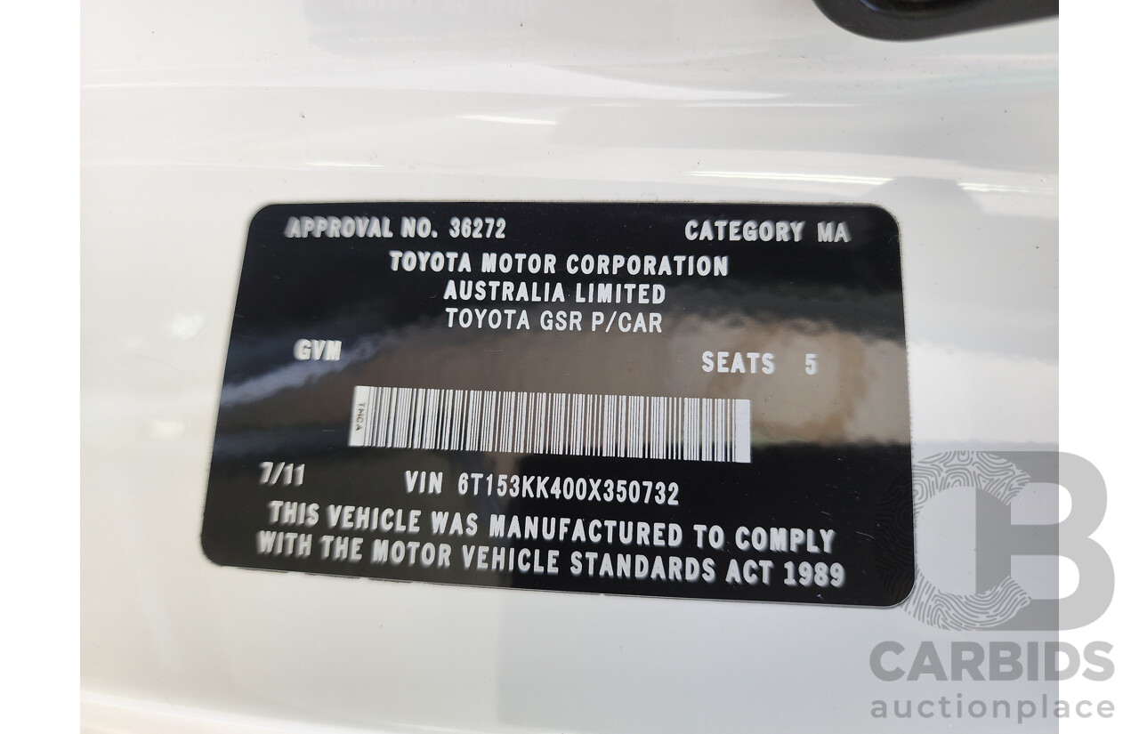 07/2011 Toyota Aurion Touring SE GSV40R 09 UPGRADE 4d Sedan White 3.5L