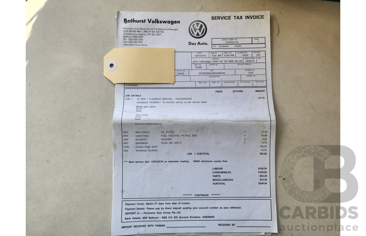 04/2014 Volkswagen Golf 90 TSI AU MY14 5d Hatchback White 1.4L
