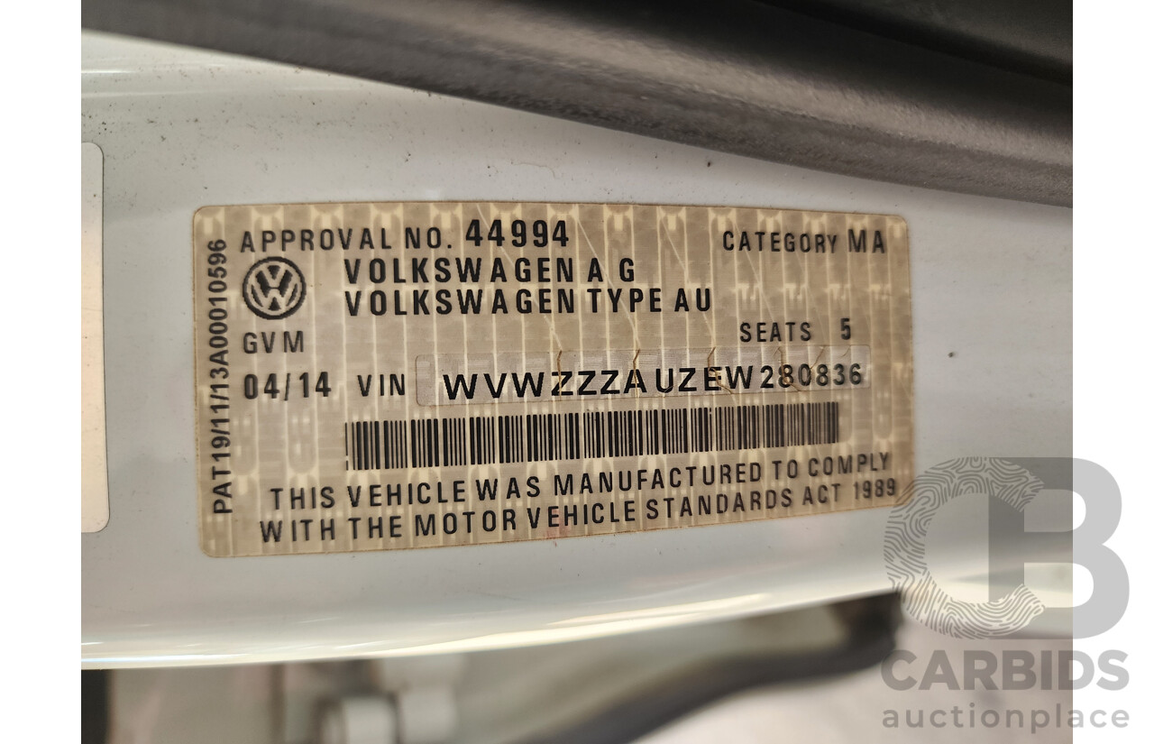 04/2014 Volkswagen Golf 90 TSI AU MY14 5d Hatchback White 1.4L