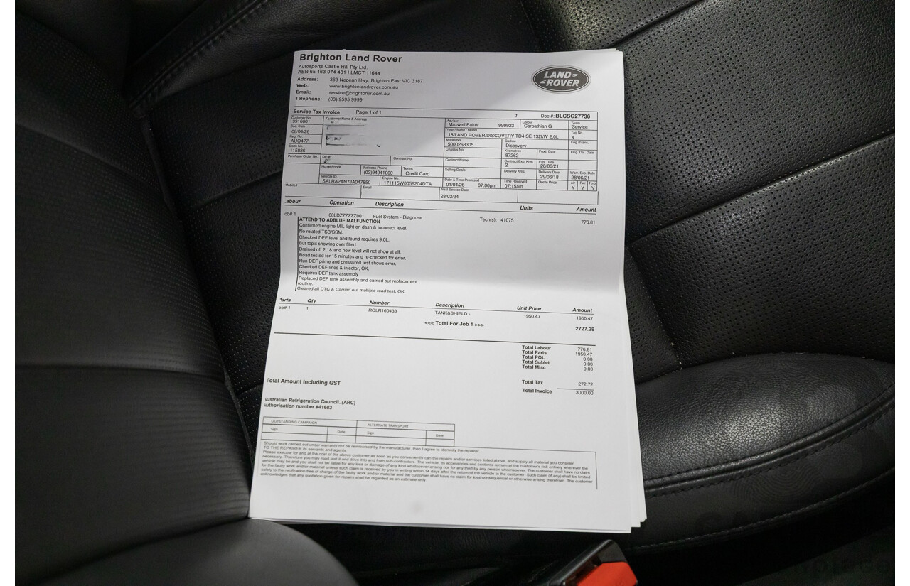 1/2018 Land Rover Discovery SD4 HSE (AWD) MY18 4d Wagon Storm Grey Twin Turbo Diesel 2.0L - 7 Seater