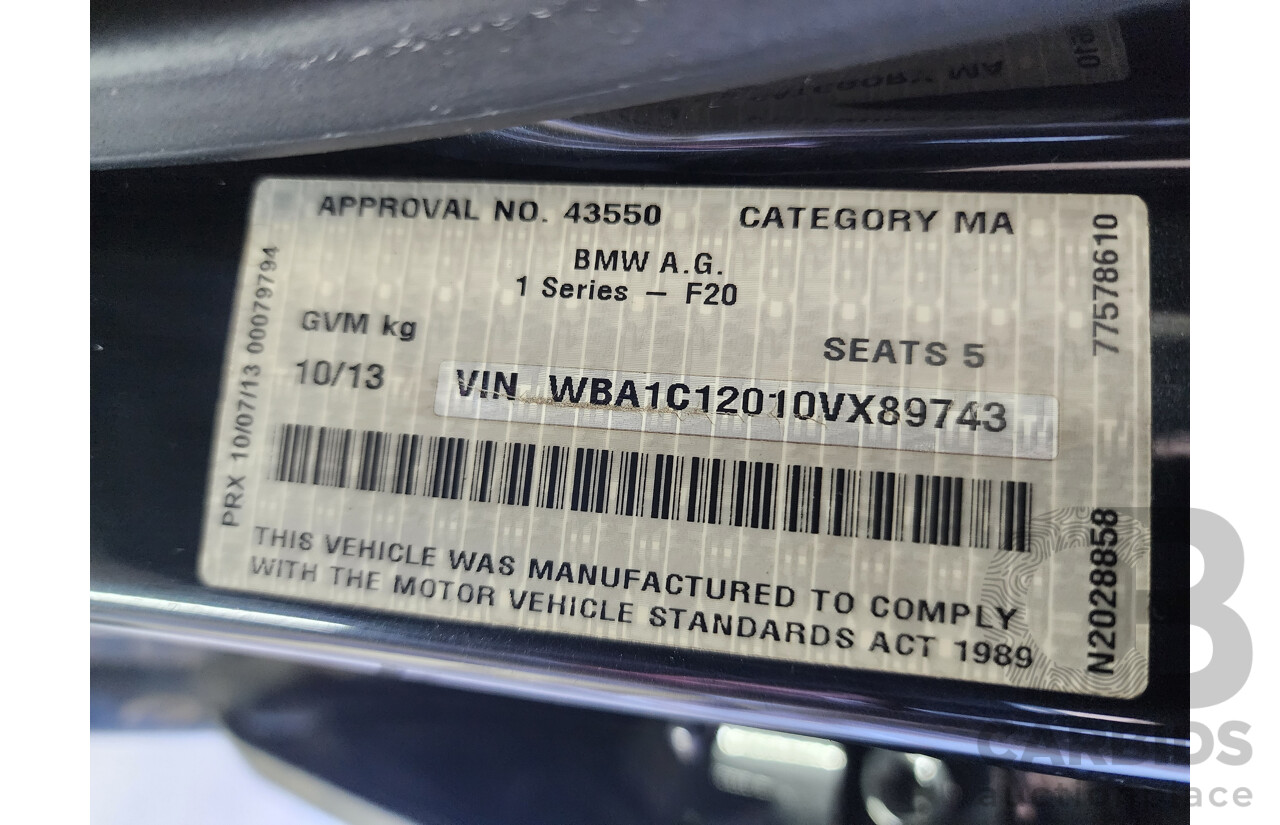 10/2013 Bmw 1 18d F20 MSport MY13 5d Hatchback Black 2.0L