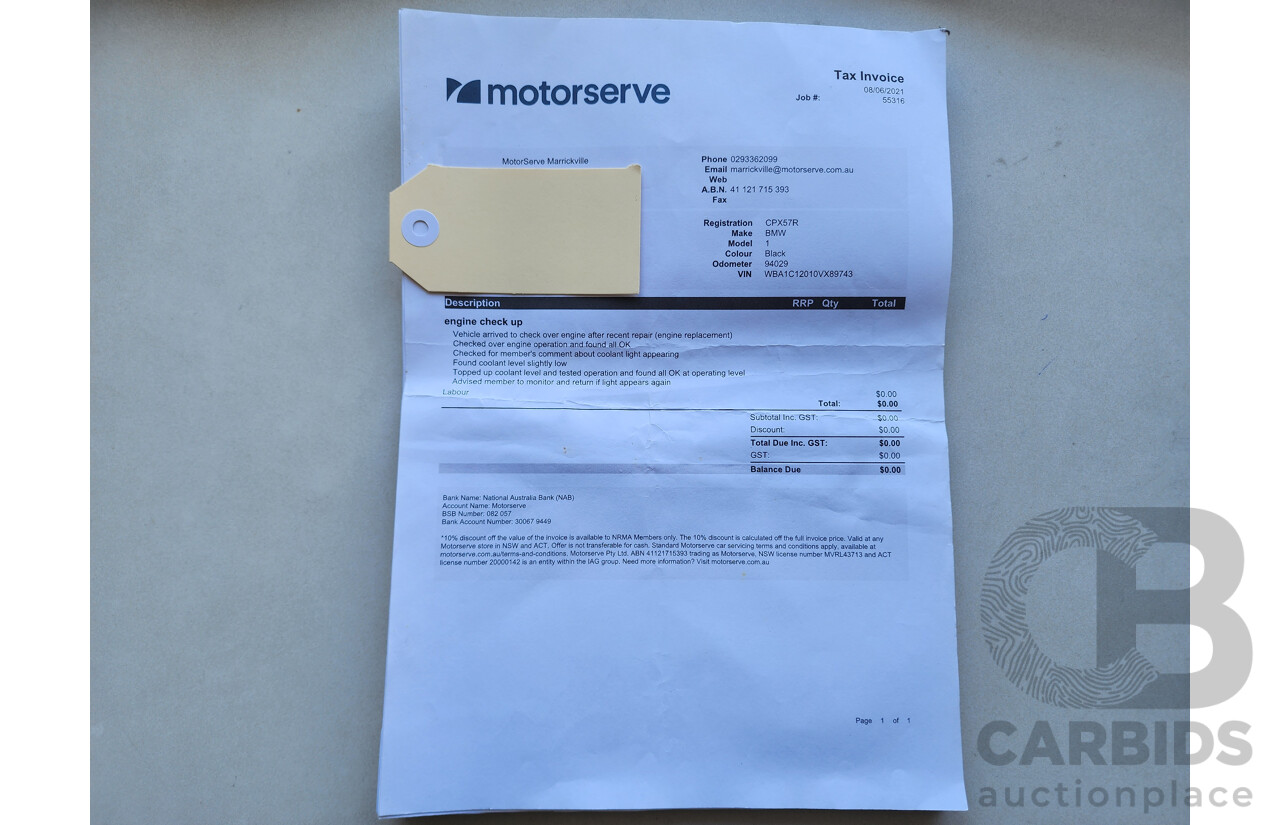 10/2013 Bmw 1 18d F20 MSport MY13 5d Hatchback Black 2.0L