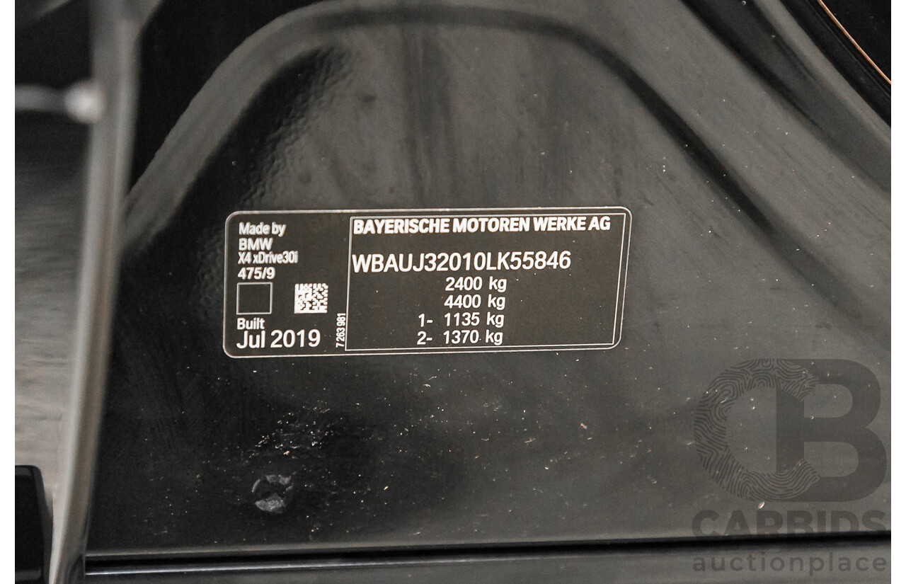 9/2019 BMW X4 xDrive30i M Sport (AWD) G02 5d Coupe Black Sapphire Metallic Turbo 2.0L