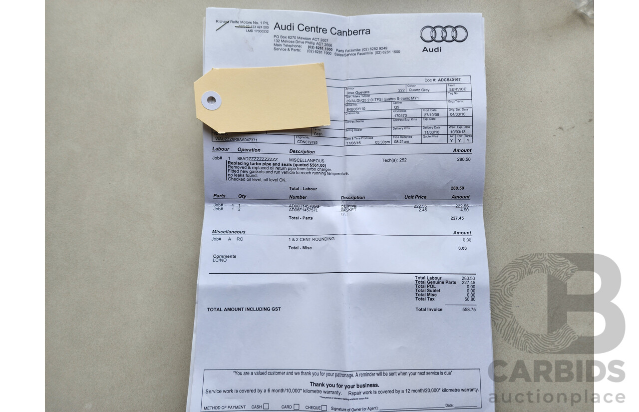 01/2010 Audi Q5 2.0 TFSI Quattro 8R MY10 4d Wagon Silver 2.0L