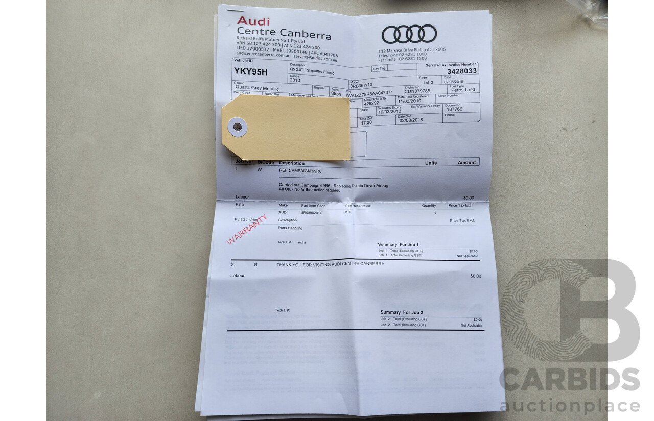 01/2010 Audi Q5 2.0 TFSI Quattro 8R MY10 4d Wagon Silver 2.0L