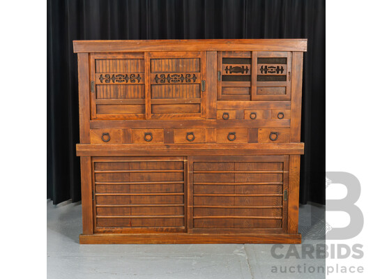 Wooden Two Piece Japanese Mizuya Tansu Cabinet