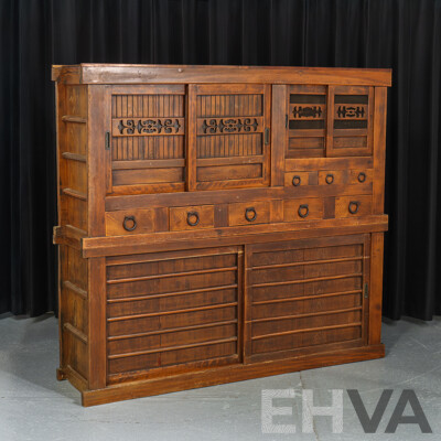 Wooden Two Piece Japanese Mizuya Tansu Cabinet