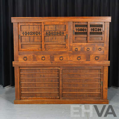 Wooden Two Piece Japanese Mizuya Tansu Cabinet