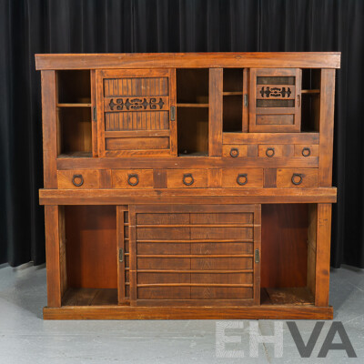 Wooden Two Piece Japanese Mizuya Tansu Cabinet