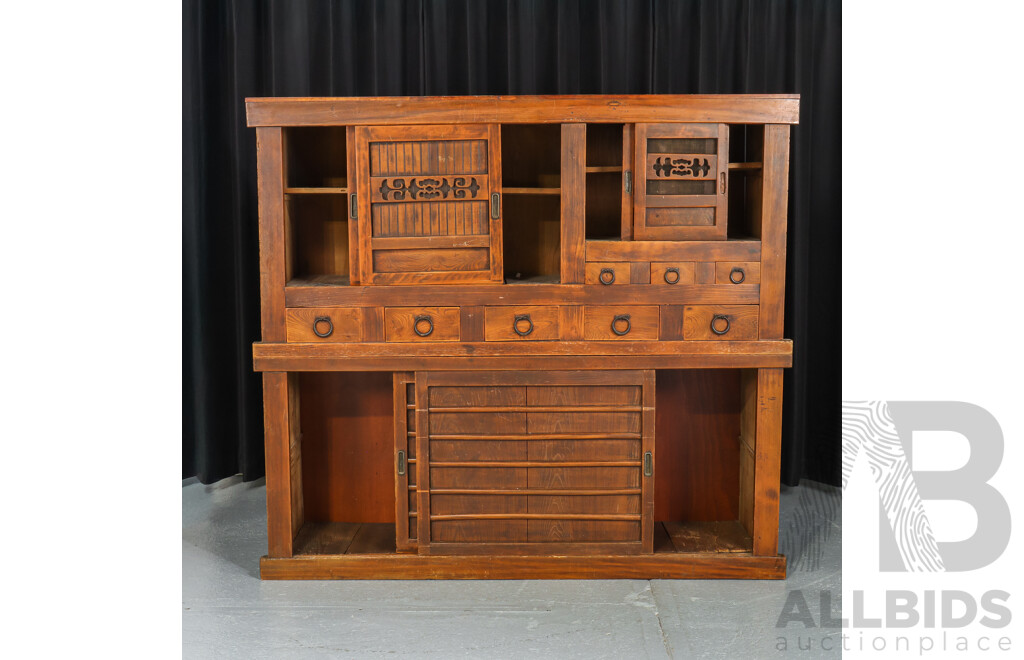 Wooden Two Piece Japanese Mizuya Tansu Cabinet