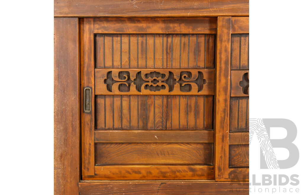 Wooden Two Piece Japanese Mizuya Tansu Cabinet