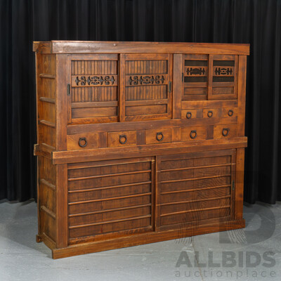 Wooden Two Piece Japanese Mizuya Tansu Cabinet