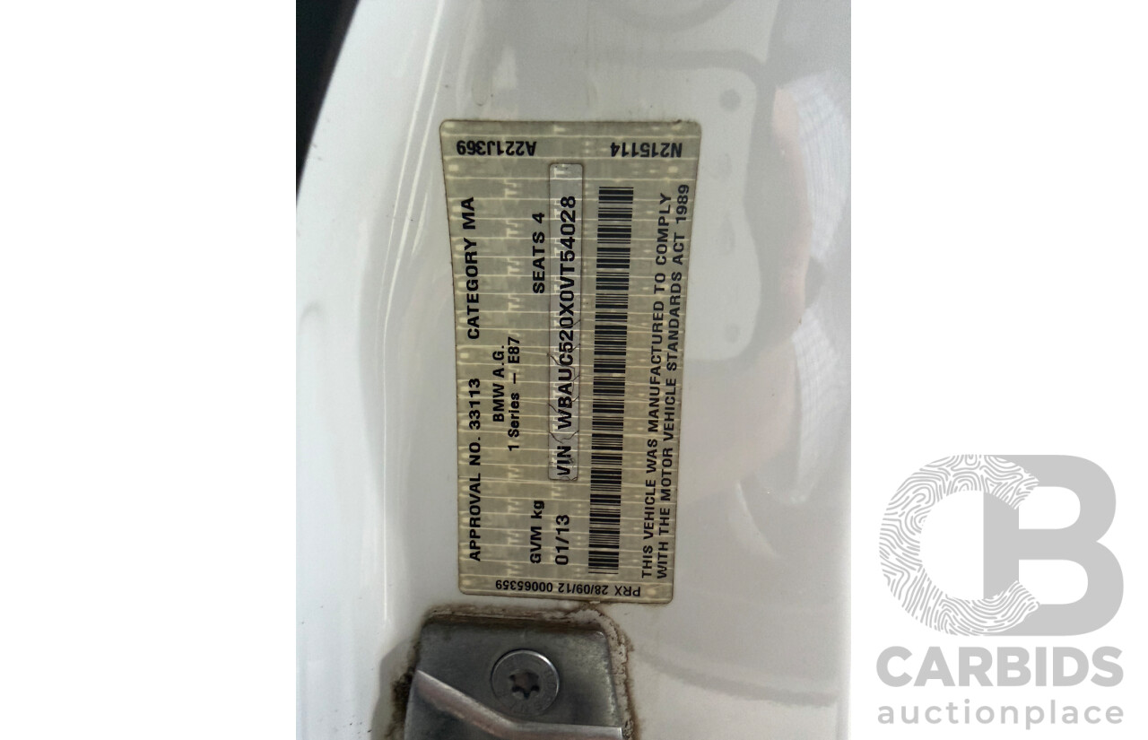 01/2013 BMW 120i  E82 MY12 Update 2d Coupe Alpine White Turbo Petrol 2.0L