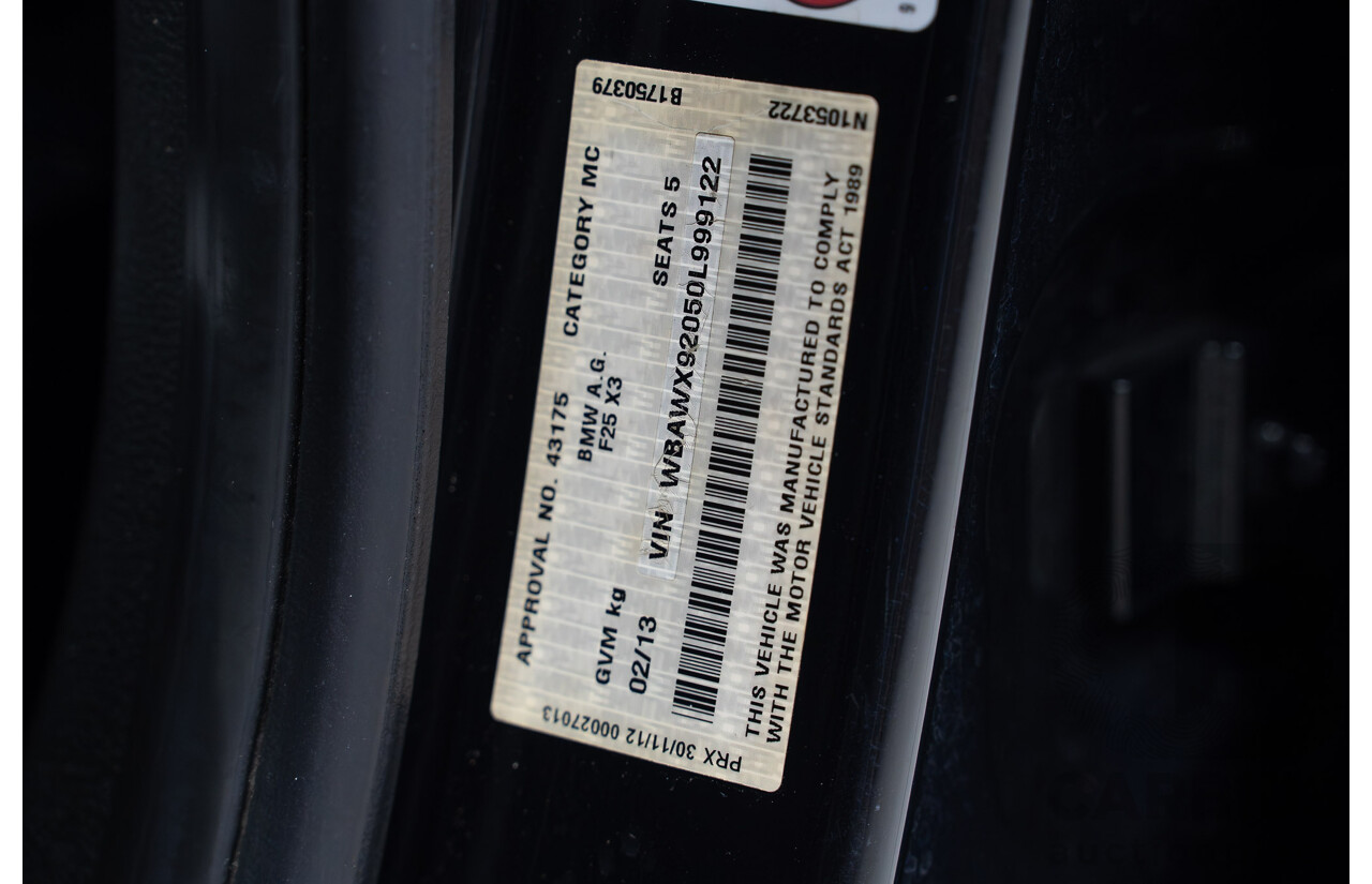 02/2013 BMW X3 xDrive 28i (4WD) F25 4d Wagon Black Turbo 2.0L