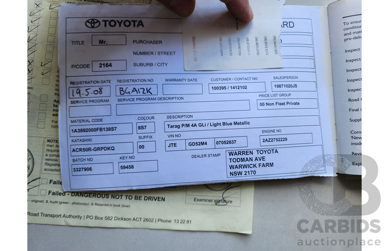 07/2007 Toyota Tarago GLi ACR50R 4d Wagon Blue 2.4L