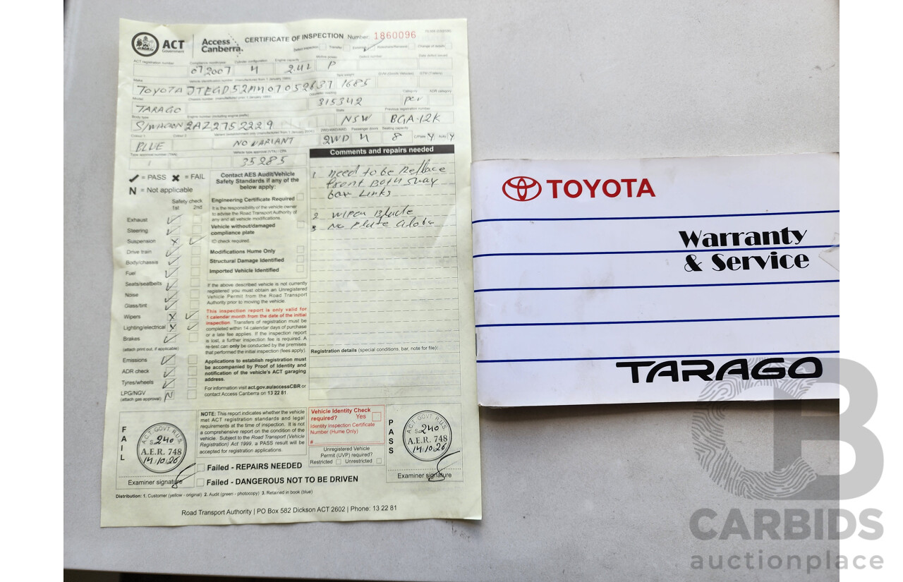 07/2007 Toyota Tarago GLi ACR50R 4d Wagon Blue 2.4L
