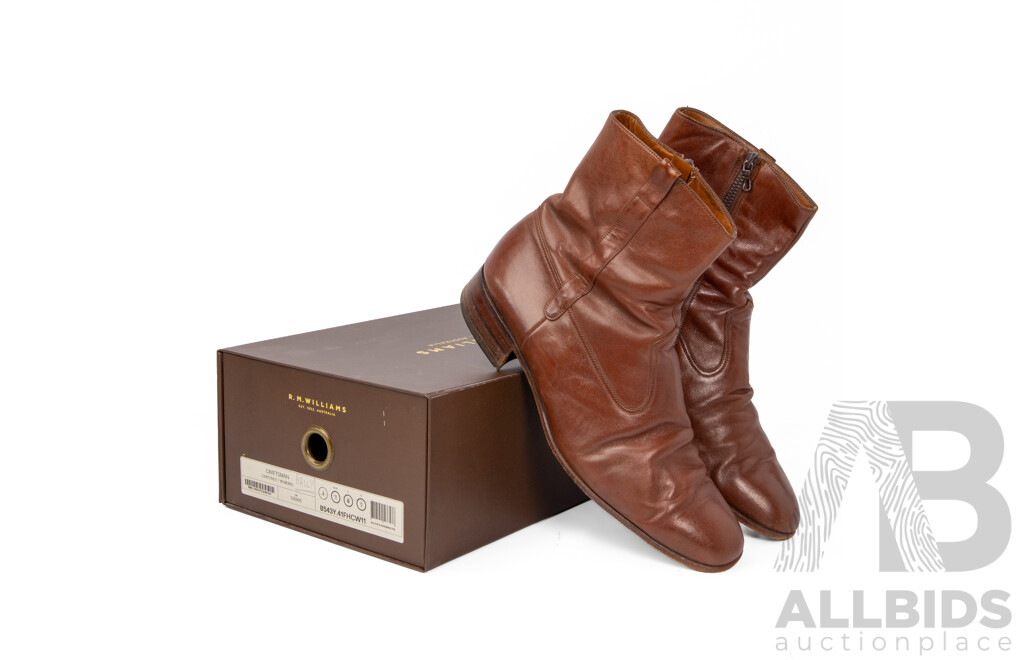 Men's Tan-Brown Full-Leather Zip-Up Ankle Dress Boots by Bally, Switzerland - Size 10E