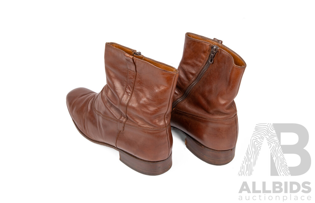 Men's Tan-Brown Full-Leather Zip-Up Ankle Dress Boots by Bally, Switzerland - Size 10E