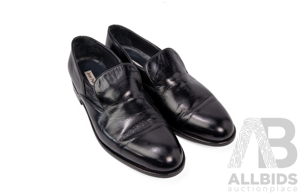 Men's Full-Leather Slip-On Black Dress Shoes by Jean Pierre - Size 10.5