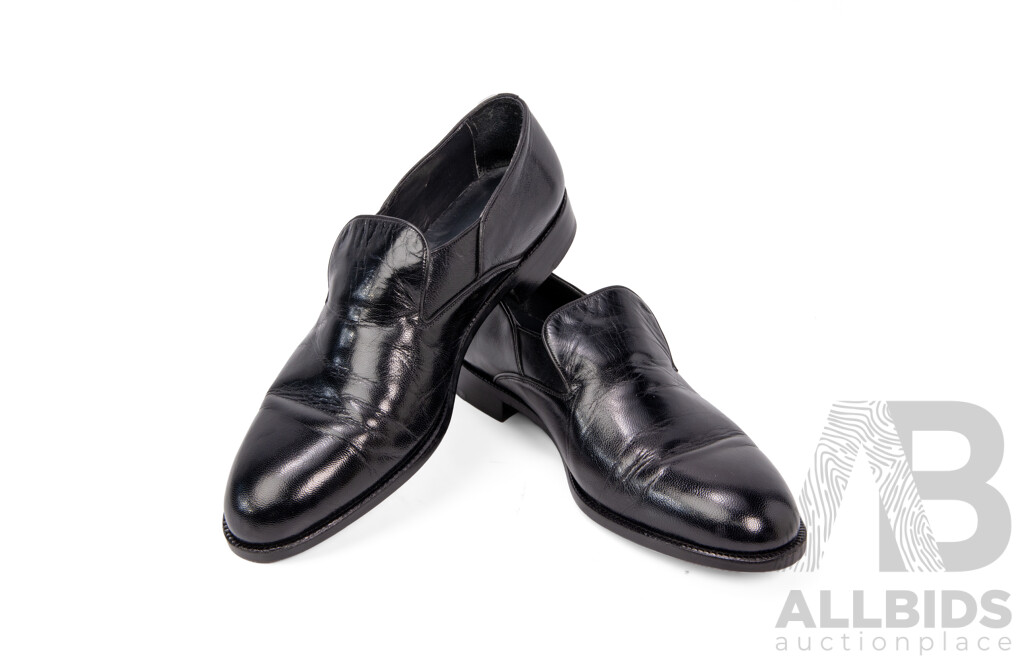 Men's Full-Leather Slip-On Black Dress Shoes by Jean Pierre - Size 10.5