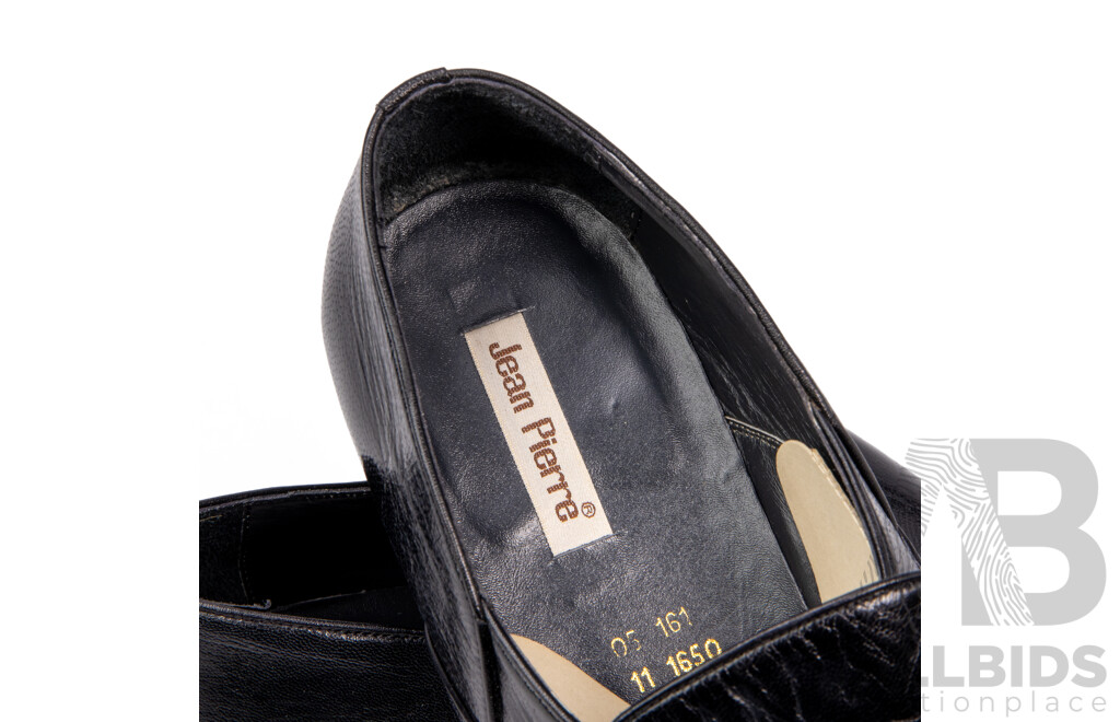 Men's Full-Leather Slip-On Black Dress Shoes by Jean Pierre - Size 10.5