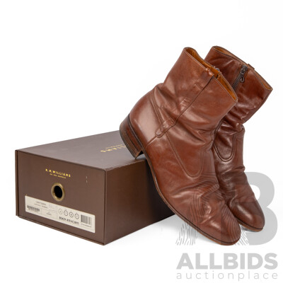 Men's Tan-Brown Full-Leather Zip-Up Ankle Dress Boots by Bally, Switzerland - Size 10E