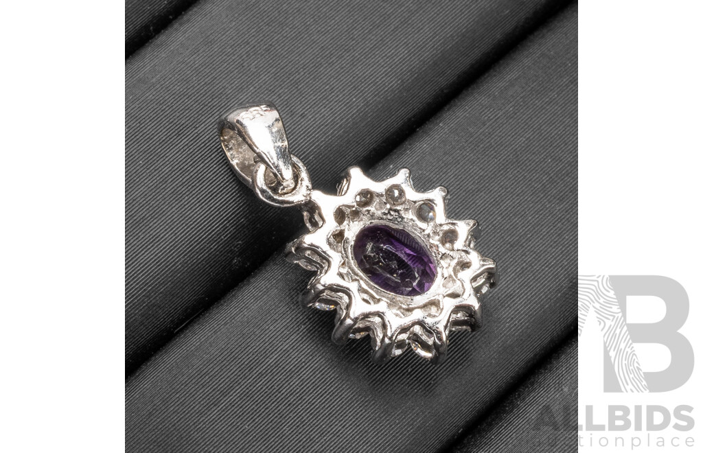 14ct White Gold Amethyst & Cubic Zirconia Pendant - 1.81gms