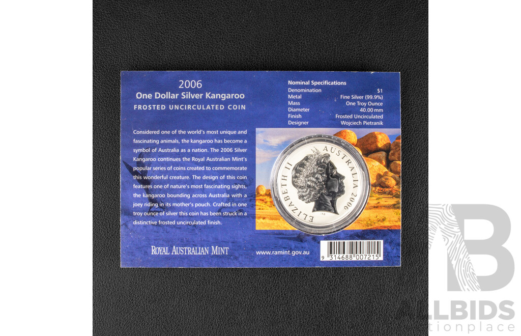 Australian RAM 2006 Silver One Dollar Coin, Silver Kangaroo .999