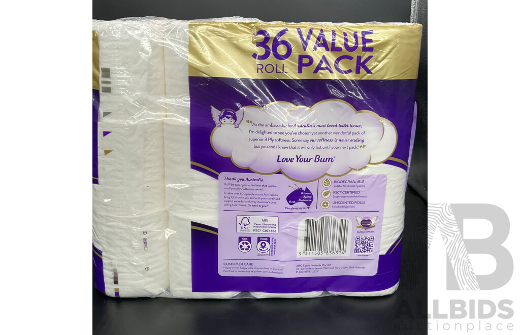 QUILTON 3 PLY White Toilet Paper 36 Value Pack