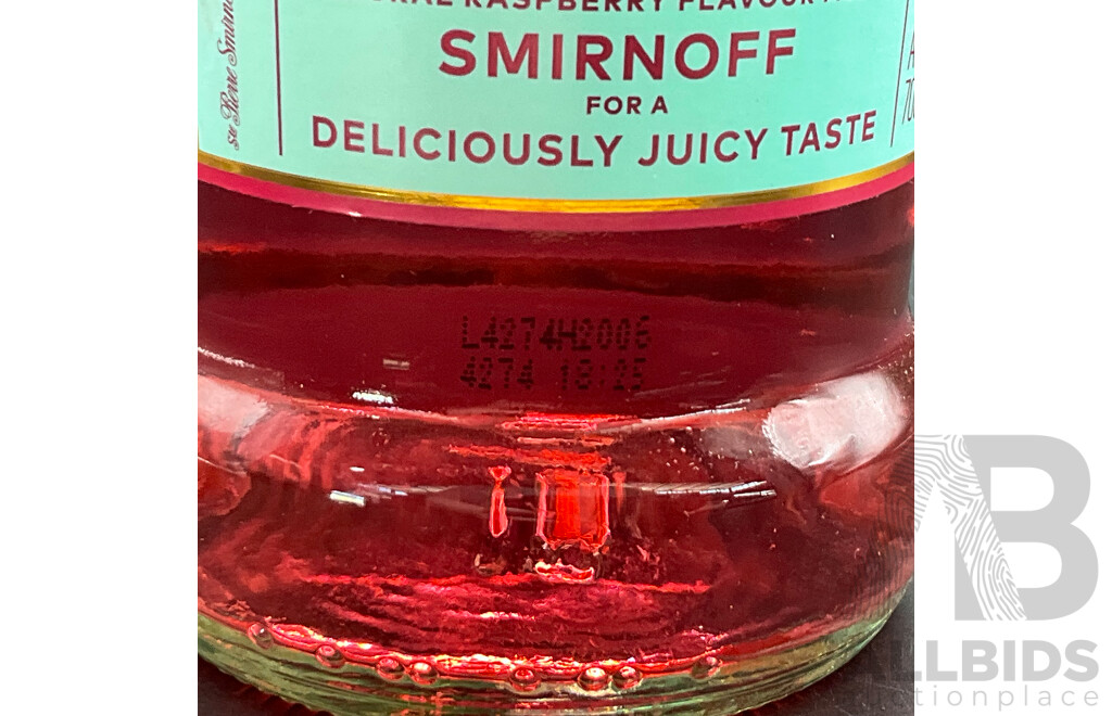 SMIRNOFF VODKA RASPBERRY CRUSH 700ML, MIDORI 700ML - LOT of 2