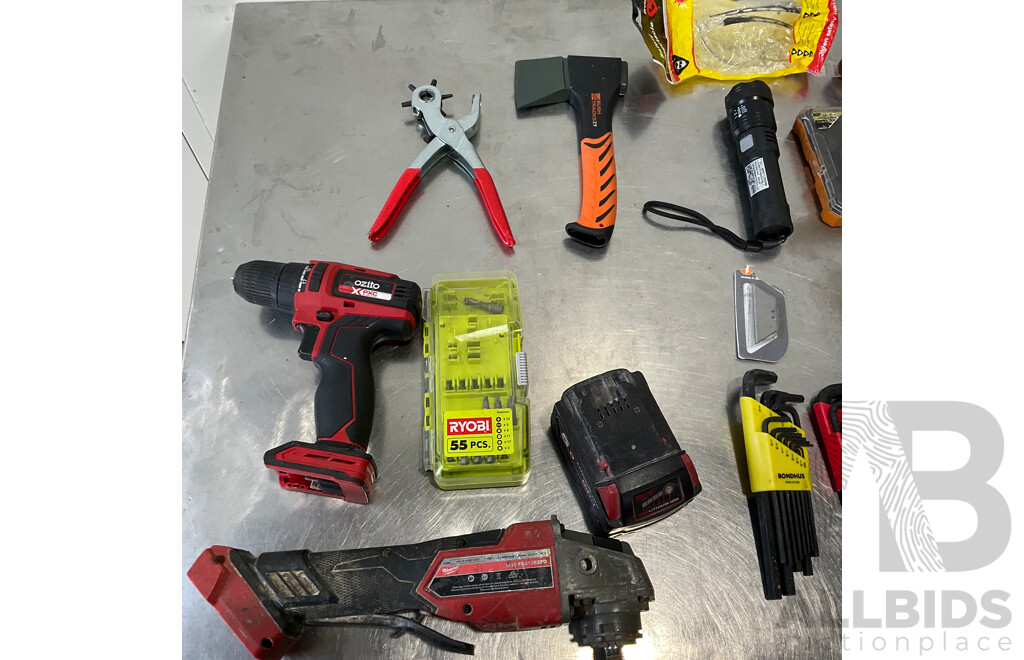 Assortment of Power Tools & Accessories (Ryobi, DeWalt, Milwawkee, Ozito)