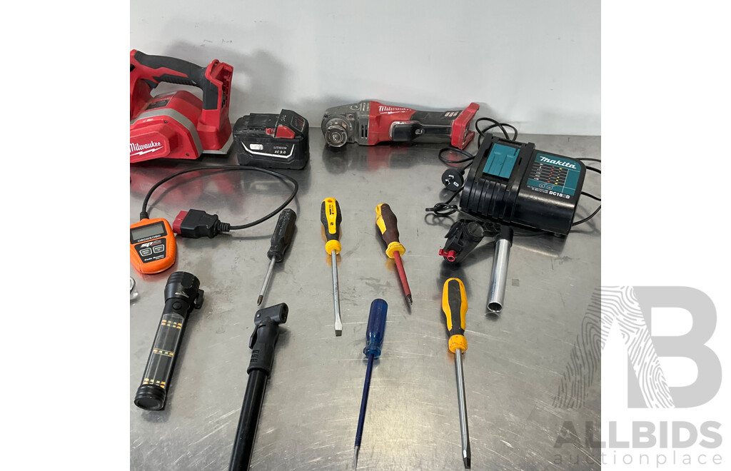 Assortment of Power Tools & Accessories (Milwawkee, Makita, DeWalt)