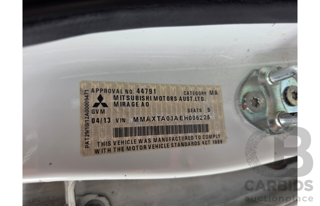04/2013 Mitsubishi Mirage ES LA 5d Hatchback White 1.2L