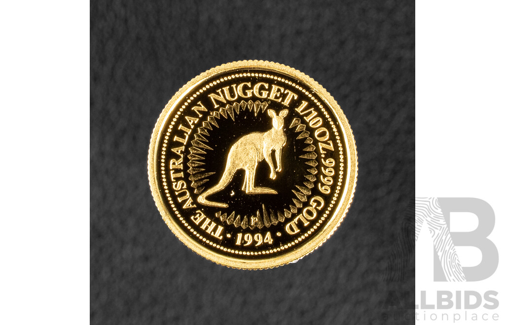Australian Perth Mint 1994 Gold Proof Fifteen Dollar Coin, Gold Bullion Coin Series, Australian Nugget .999