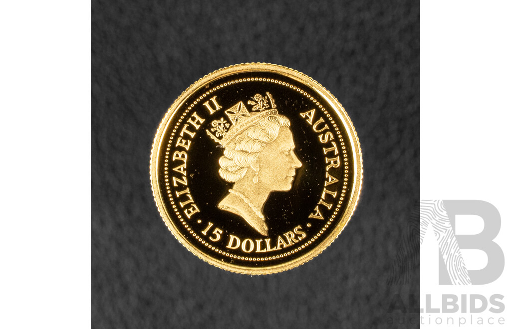 Australian Perth Mint 1994 Gold Proof Fifteen Dollar Coin, Gold Bullion Coin Series, Australian Nugget .999
