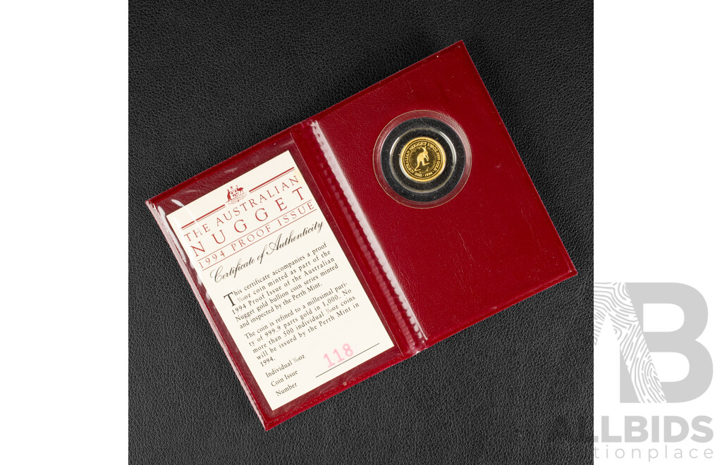Australian Perth Mint 1994 Gold Proof Fifteen Dollar Coin, Gold Bullion Coin Series, Australian Nugget .999