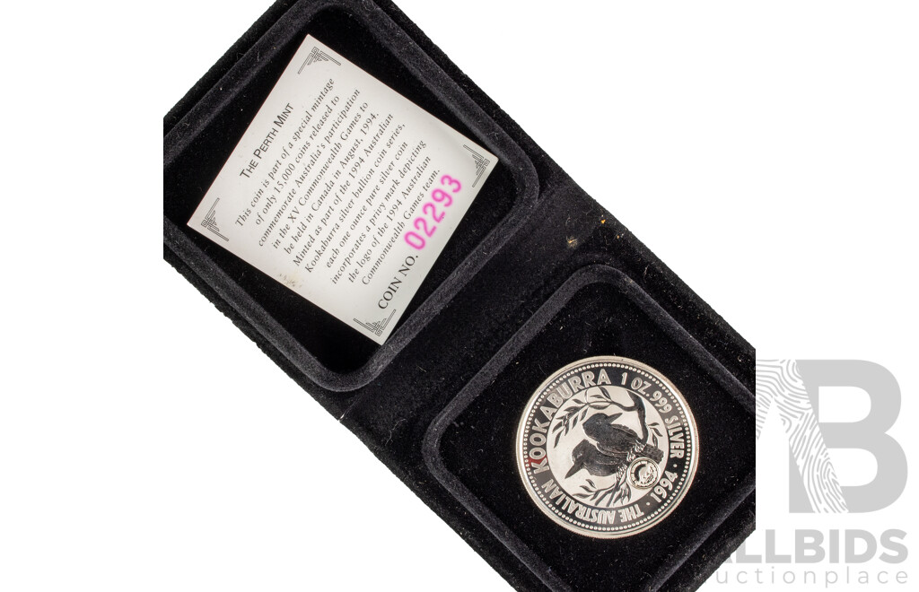 Australian Perth Mint 1994 Silver One Dollar Coin, the Australian Kookaburra .999