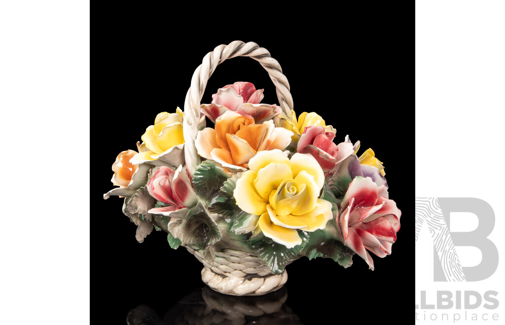 Large Italian Ceramic Flower Basket Arrangement
