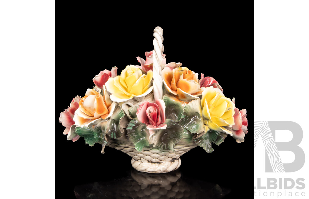 Large Italian Ceramic Flower Basket Arrangement