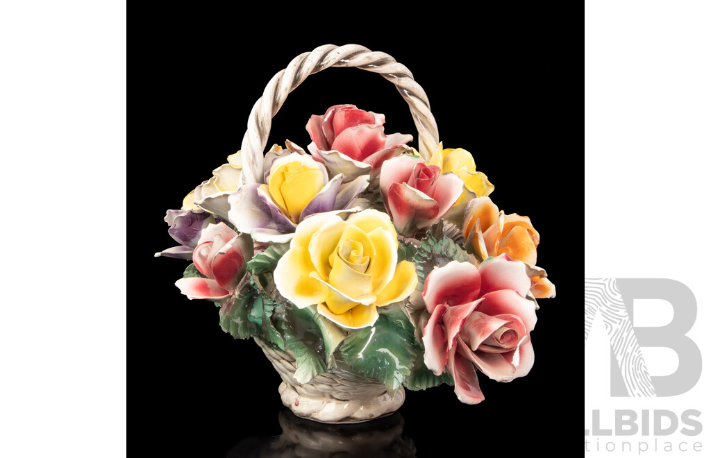 Large Italian Ceramic Flower Basket Arrangement