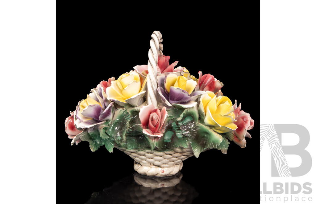 Large Italian Ceramic Flower Basket Arrangement