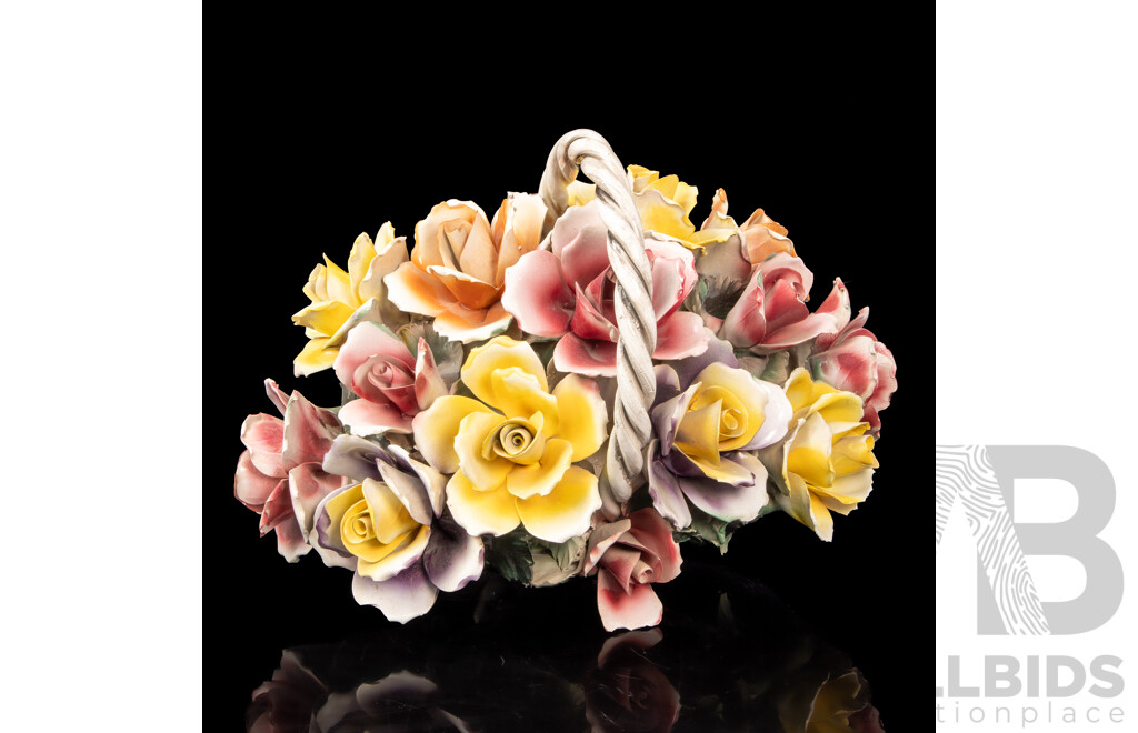 Large Italian Ceramic Flower Basket Arrangement