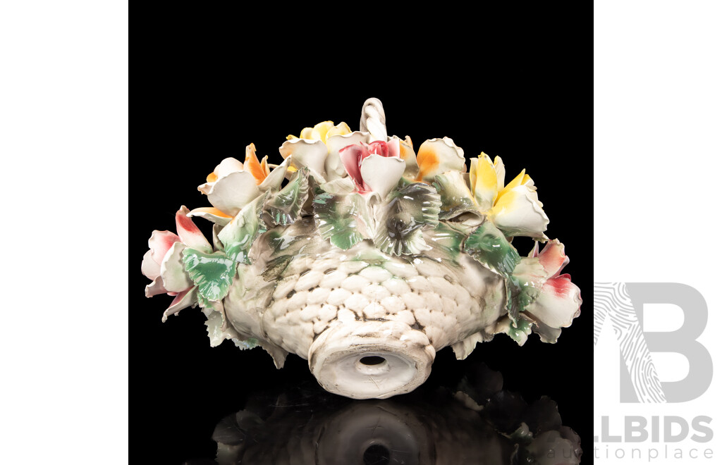 Large Italian Ceramic Flower Basket Arrangement