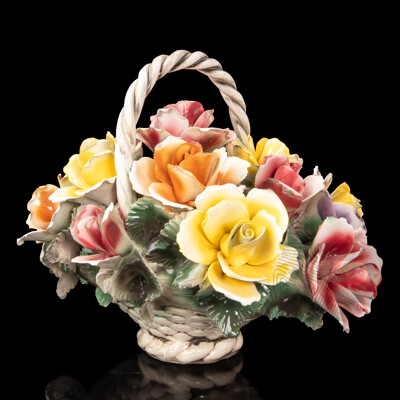 Large Italian Ceramic Flower Basket Arrangement