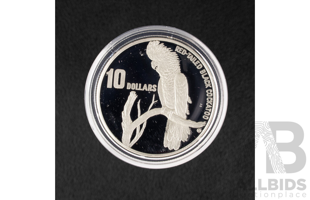 Australian RAM 1997 Silver Proof Piedfort Ten Dollar Coin, Australia's Endangered Species, South Eastern Red Tailed Black Cockatoo .925