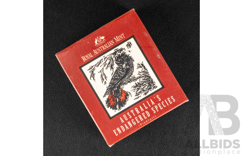 Australian RAM 1997 Silver Proof Piedfort Ten Dollar Coin, Australia's Endangered Species, South Eastern Red Tailed Black Cockatoo .925