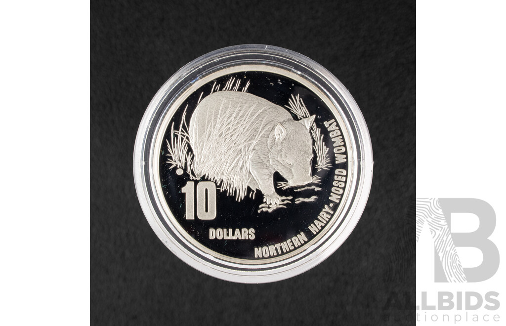 Australian RAM 1998 Silver Proof Piedfort Ten Dollar Coin, Australia's Endangered Species, Northern Hairy Nosed Wombat .925