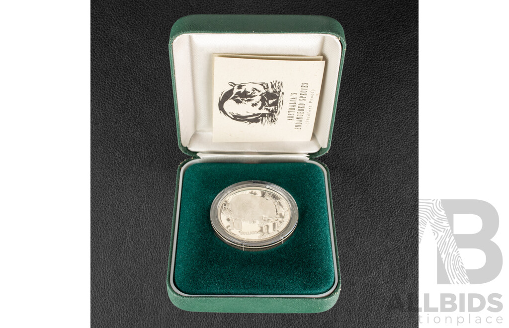 Australian RAM 1998 Silver Proof Piedfort Ten Dollar Coin, Australia's Endangered Species, Northern Hairy Nosed Wombat .925