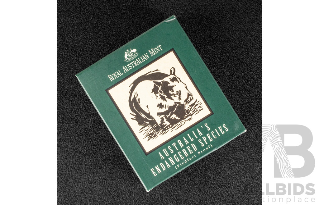 Australian RAM 1998 Silver Proof Piedfort Ten Dollar Coin, Australia's Endangered Species, Northern Hairy Nosed Wombat .925
