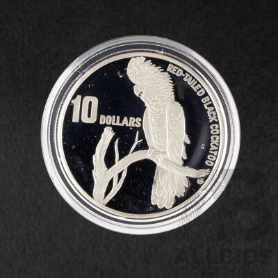 Australian RAM 1997 Silver Proof Piedfort Ten Dollar Coin, Australia's Endangered Species, South Eastern Red Tailed Black Cockatoo .925